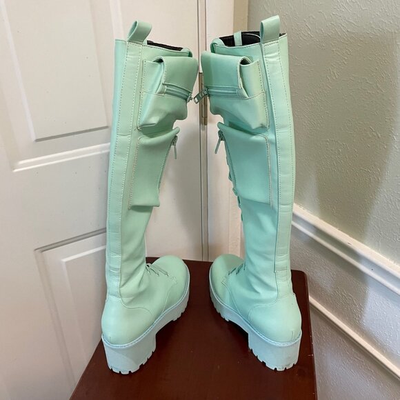Sugar Thrillz - Mint Obsidian Pocket Combat Boots - Size 8M - Picture 8 of 16